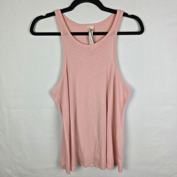 Free People Tank Top Pink Sleeveless Ribbed Racerback Size Large Casual Normcore - Picture 1 of 6